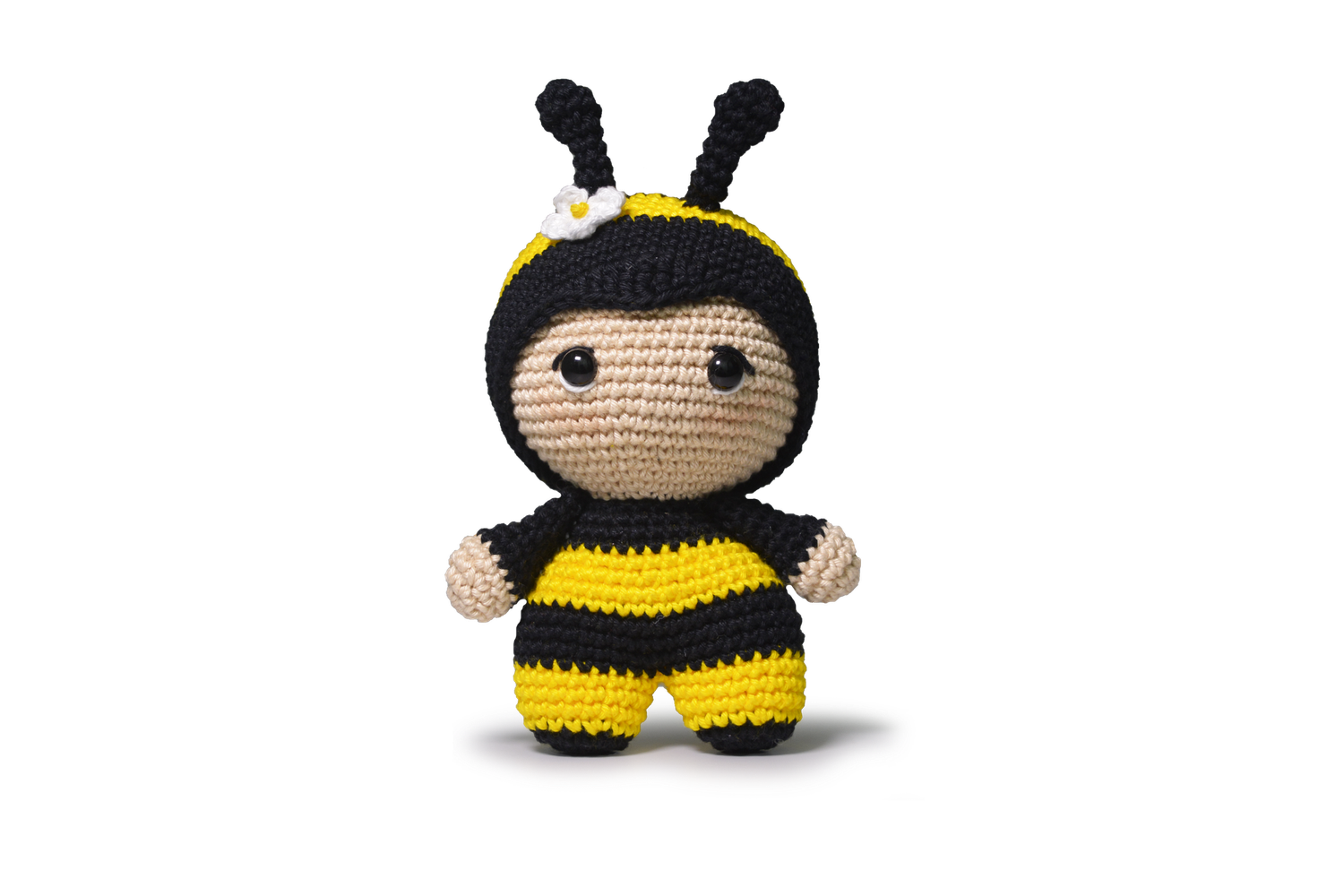 A crocheted bee toy.