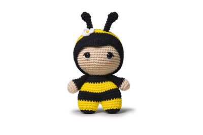 A crocheted bee toy.