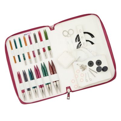 14 pairs of wooden interchangeable knitting needles and all the included accessories.