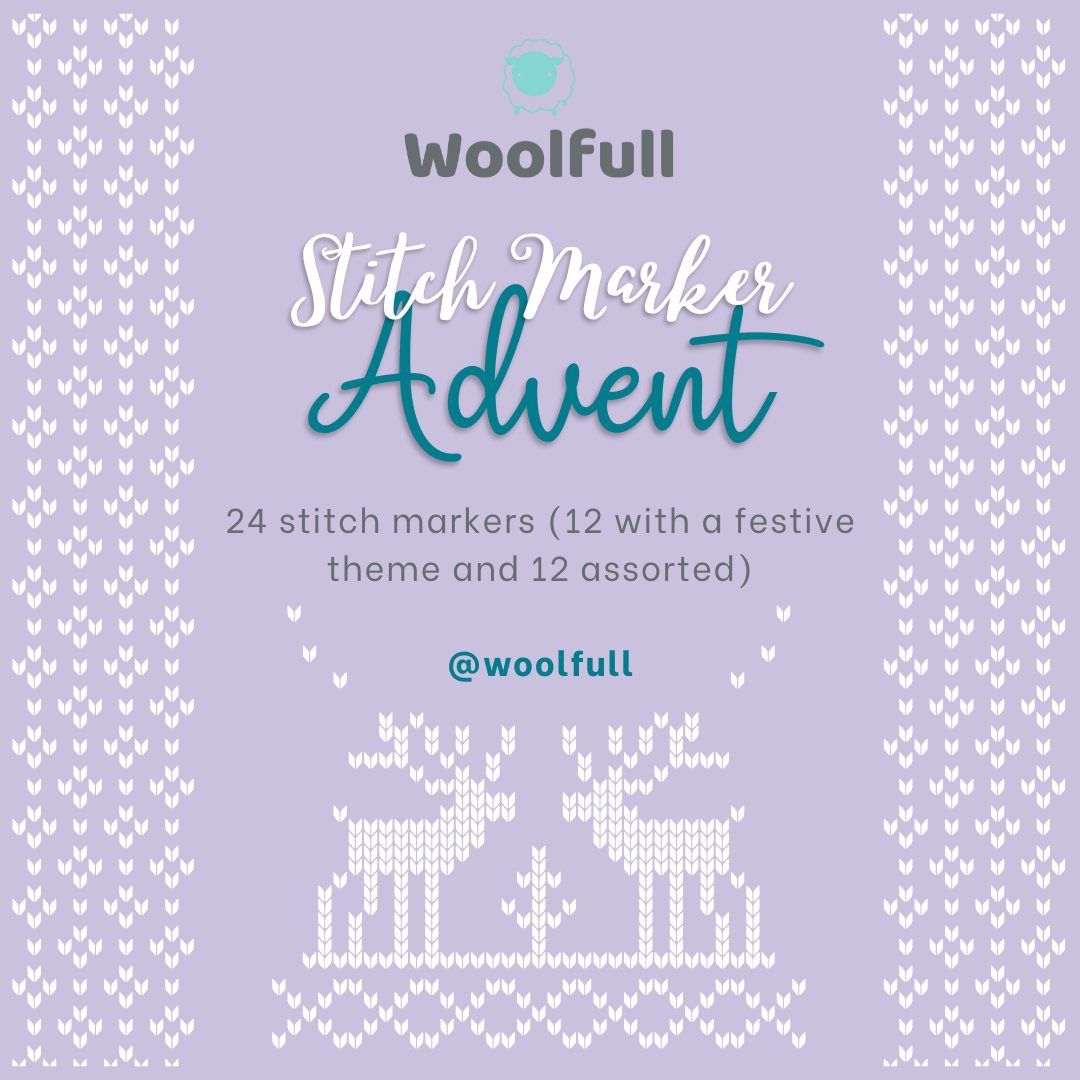 A pale purple background with white fair isle style reindeer and text that describes the advent.