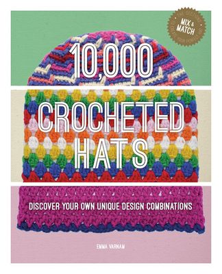 The front cover of the book, showing 3 parts of a crocheted hat.