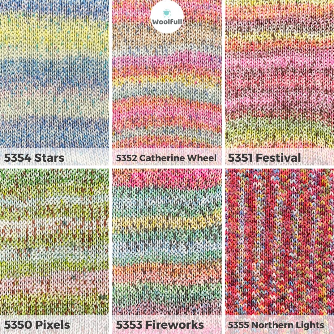 A shade card showing all 6 variegated colours.