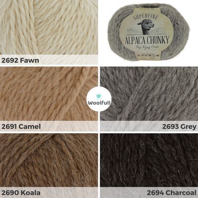 A shade card showing the 5 colours, in cream, light brown, mid brown, mid grey and very dark grey.