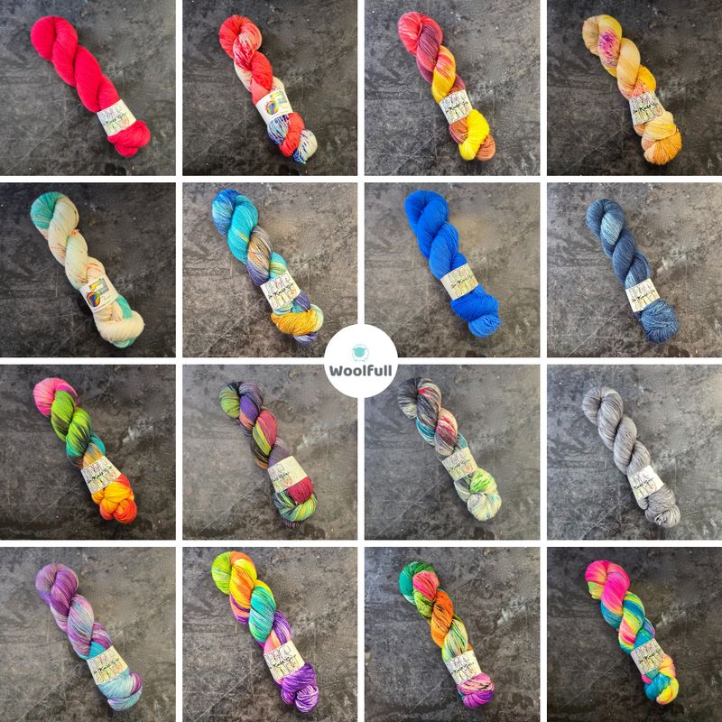 A shade card showing all 16 colourways.