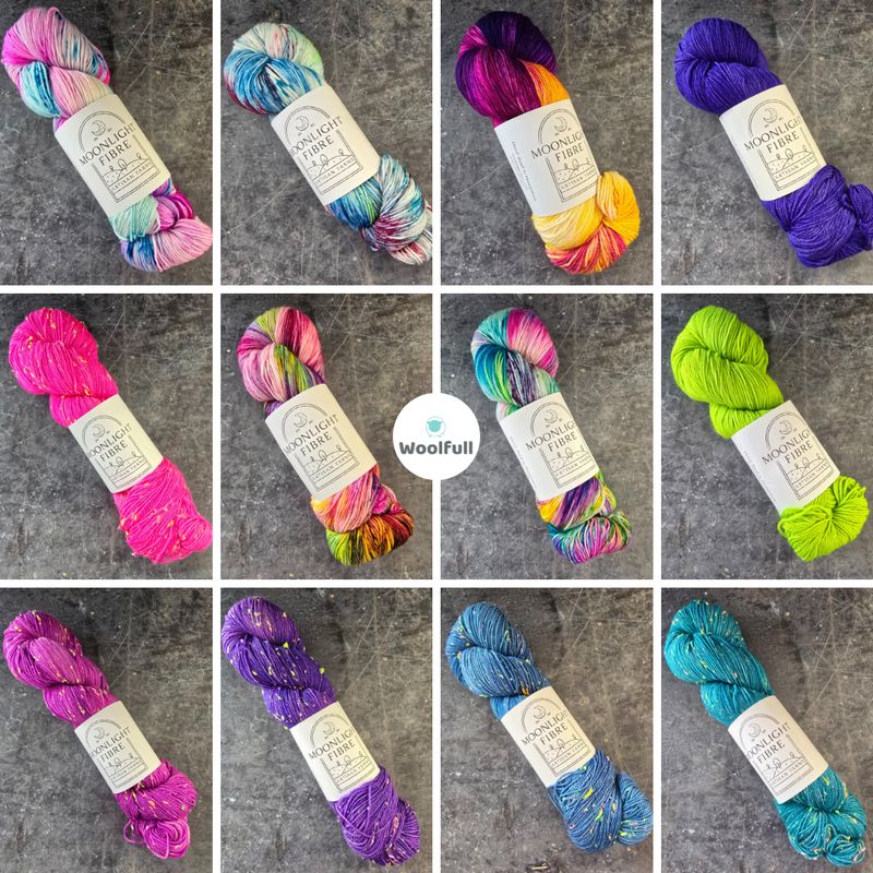 A shade card showing all 12 colourways.