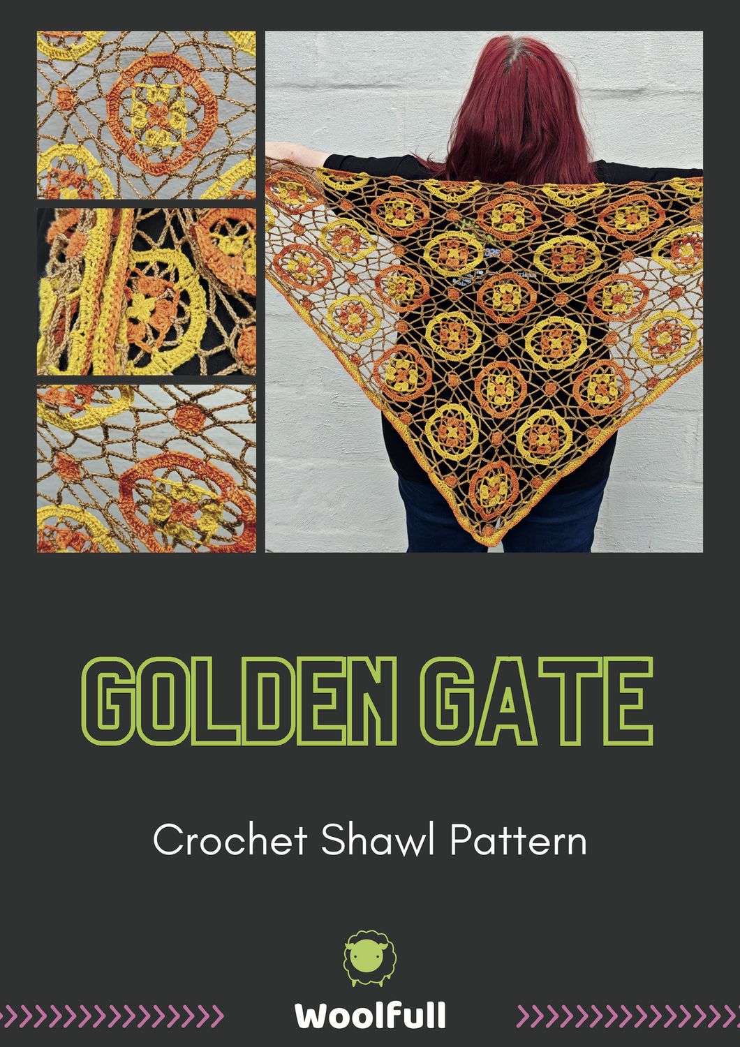 The front cover of the pattern, showing 4 small images of the shawl.