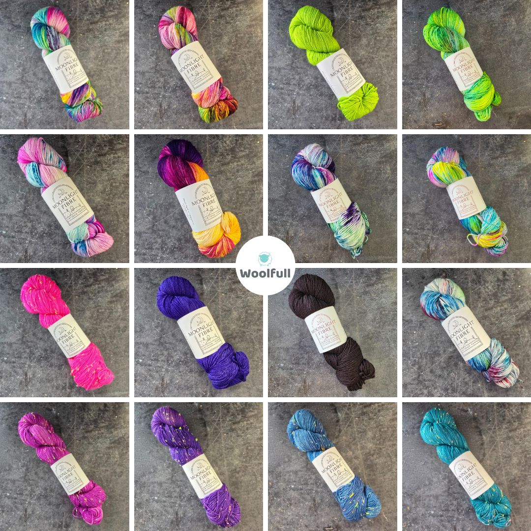 A shade card showing the 16 colourways available.