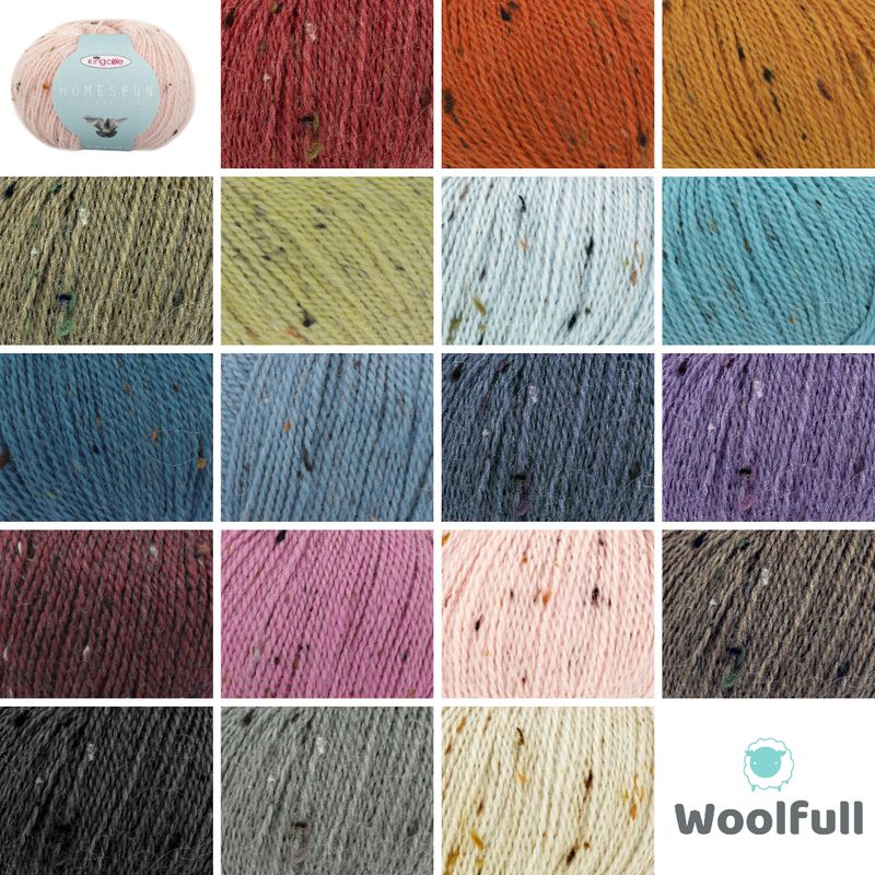 A shade card showing all 18 colours of yarn.