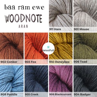 A shade card showing the 10 colours of yarn.