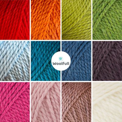 A shade card showing the 12 colours of yarn.