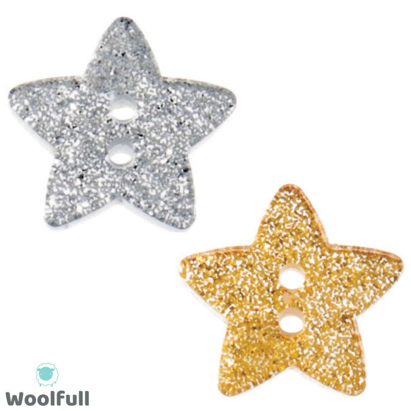 2 glittery star shaped buttons, 1 silver and 1 gold.