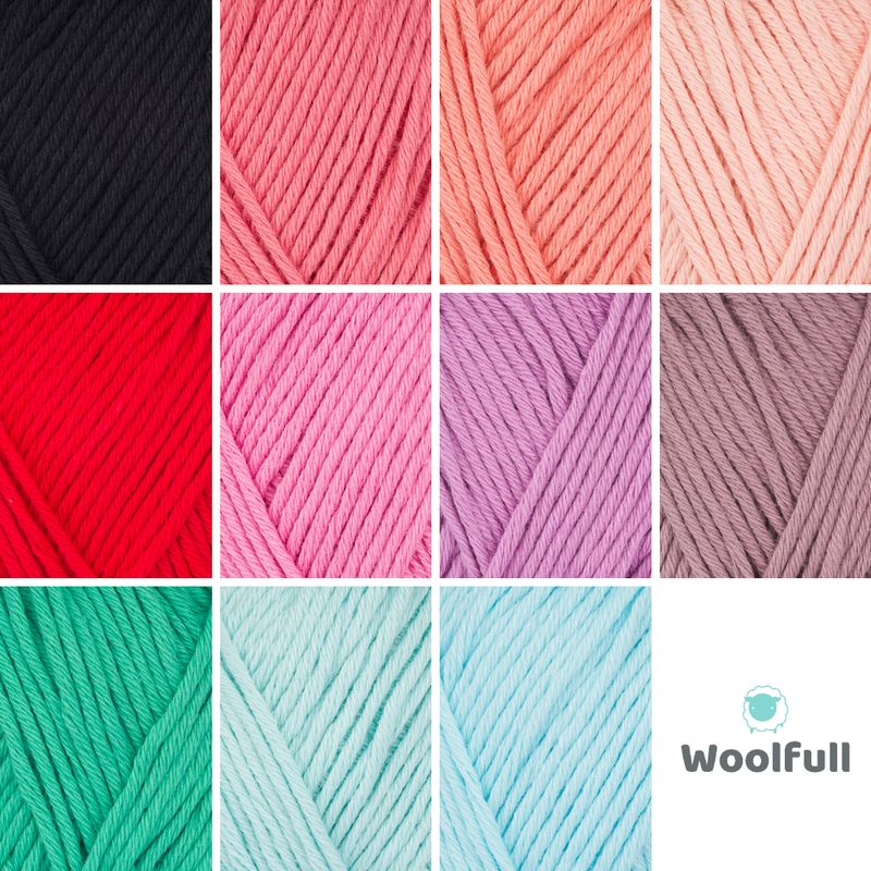 A shade card showing the 11 colours of yarn.