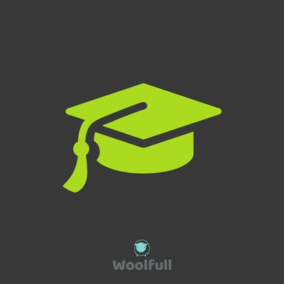 A dark grey background with a lime green drawing of a graduation hat.