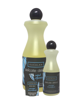 A photo of the unscented wash in 5ml, 100ml and 500ml.
