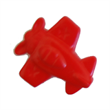 A red aeroplane shaped button.