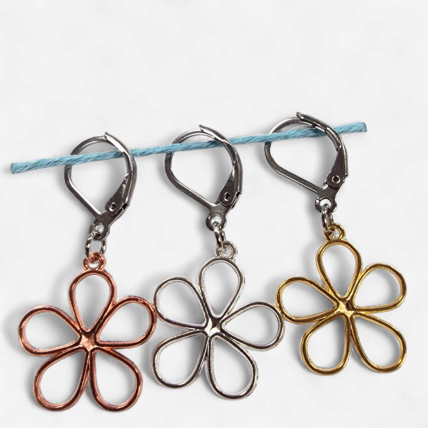 Handmade Stitch Markers - Metal Flowers