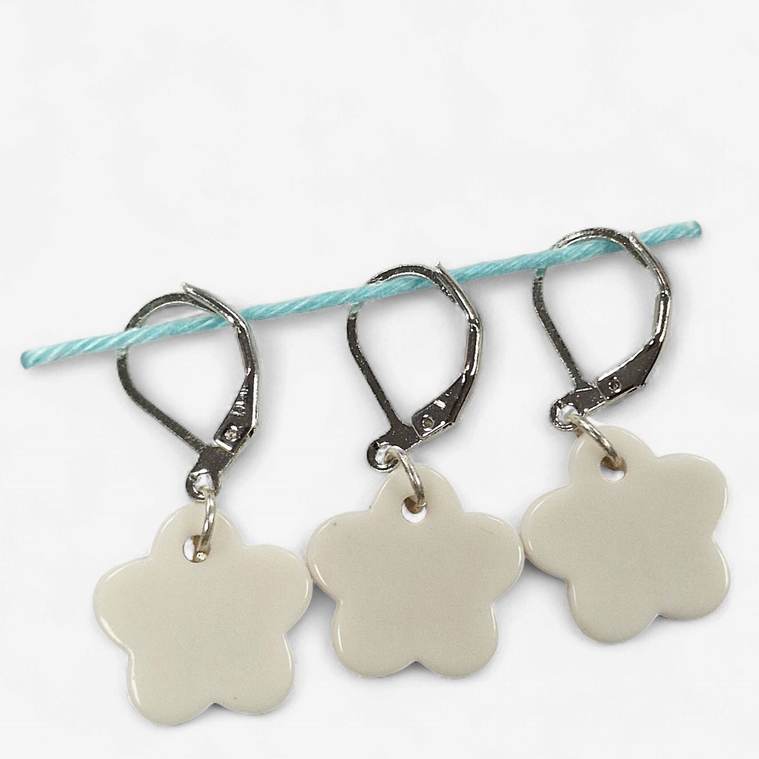 Handmade Stitch Markers - White Flowers