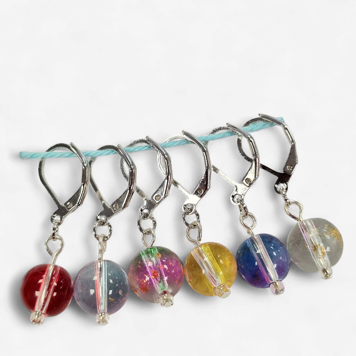 Handmade Stitch Markers - Rainbow Glass Beads