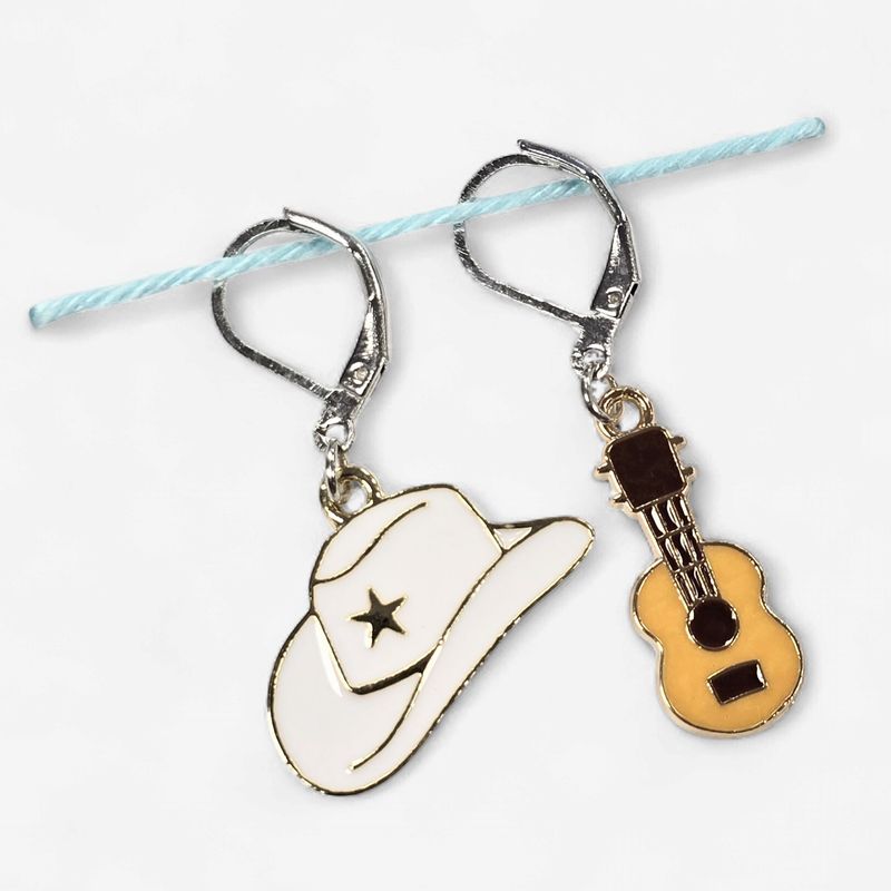Handmade Stitch Markers - Cowboy Hat &amp; Guitar