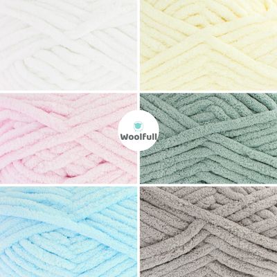 A shade card showing the 6 colours of yarn.