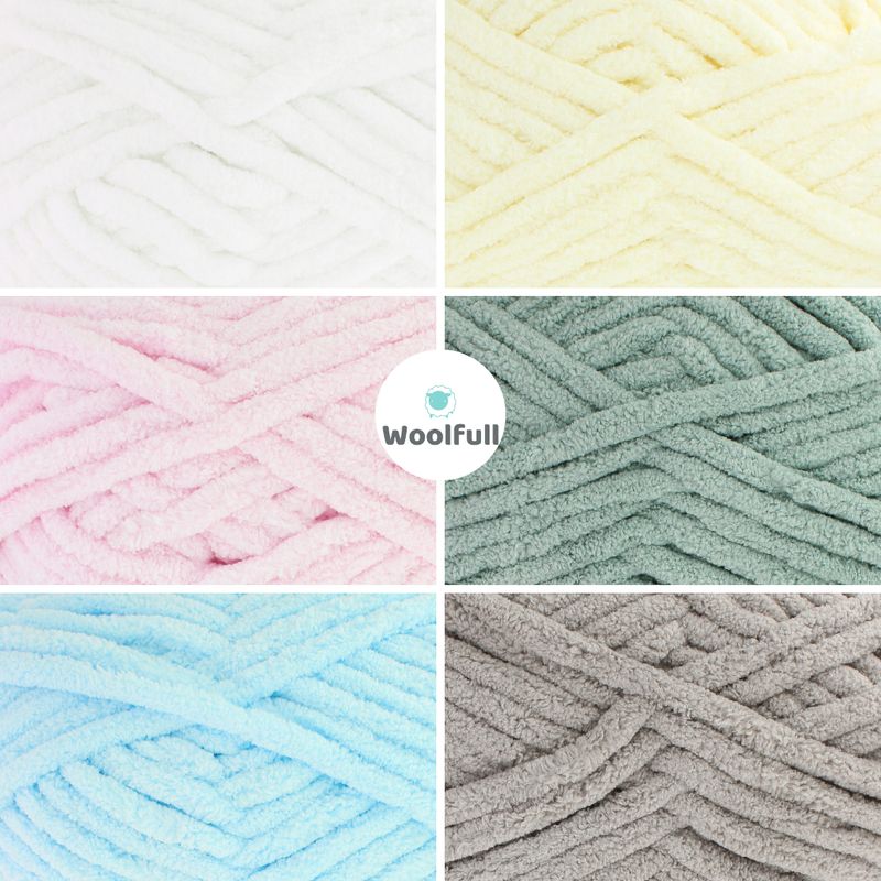 A shade card showing the 6 colours of yarn.