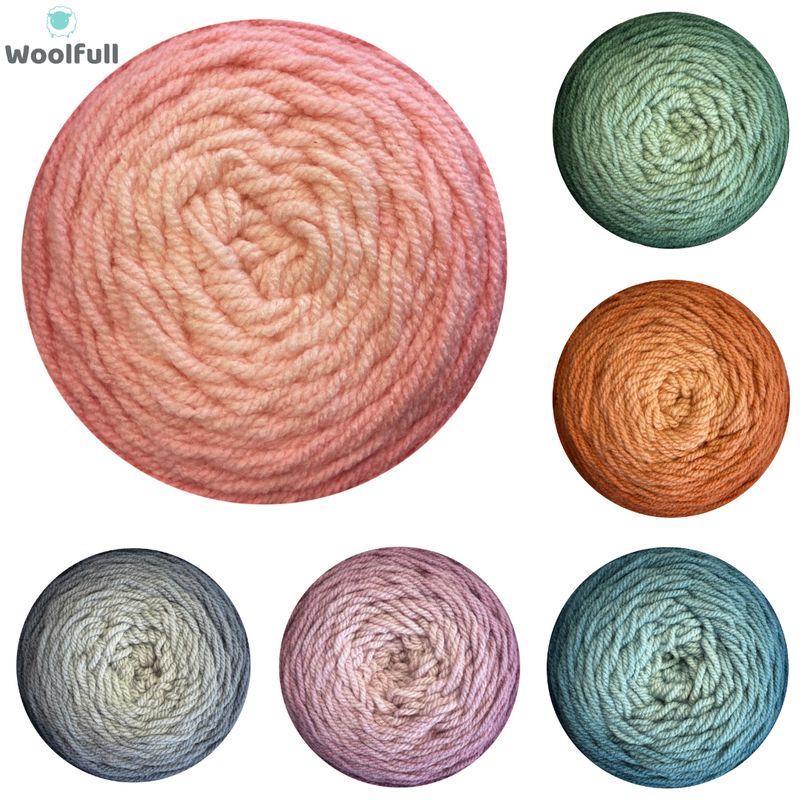 A shade card showing the 6 colours of cake yarn.