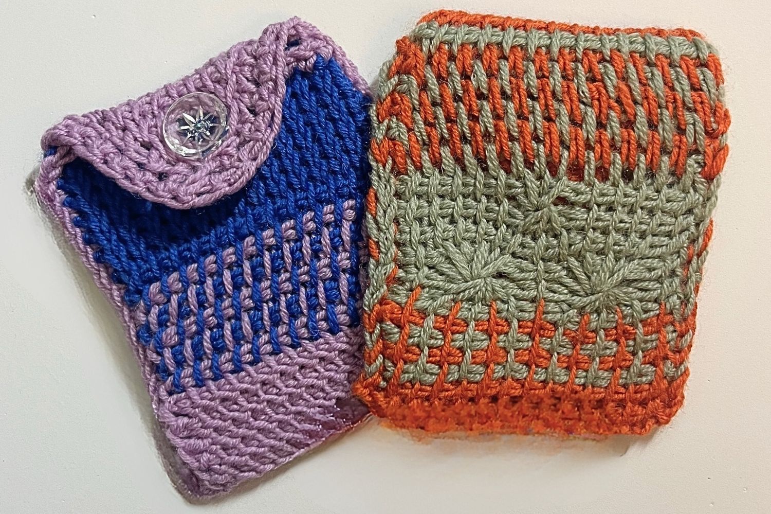 2 small samples of Tunisian crochet stitches,