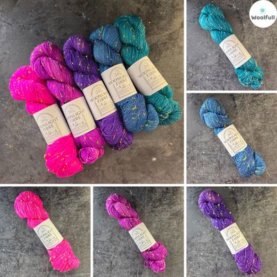 A shade card showing the 5 colourways, as well as the full set together.