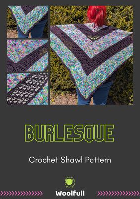 The front cover of the pattern showing 4 images of the shawl.