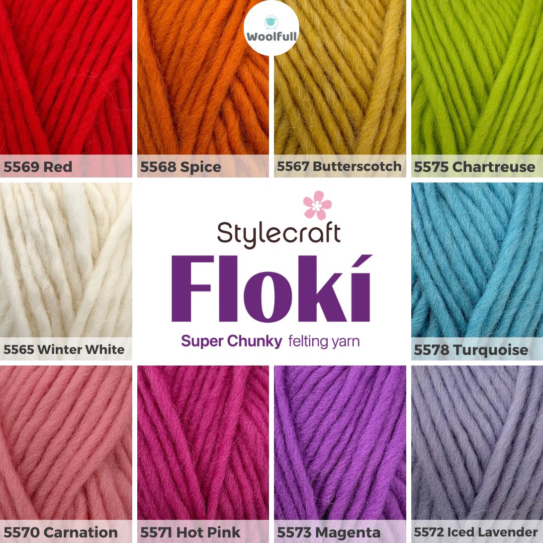 A shade card showing the 10 colours of yarn.