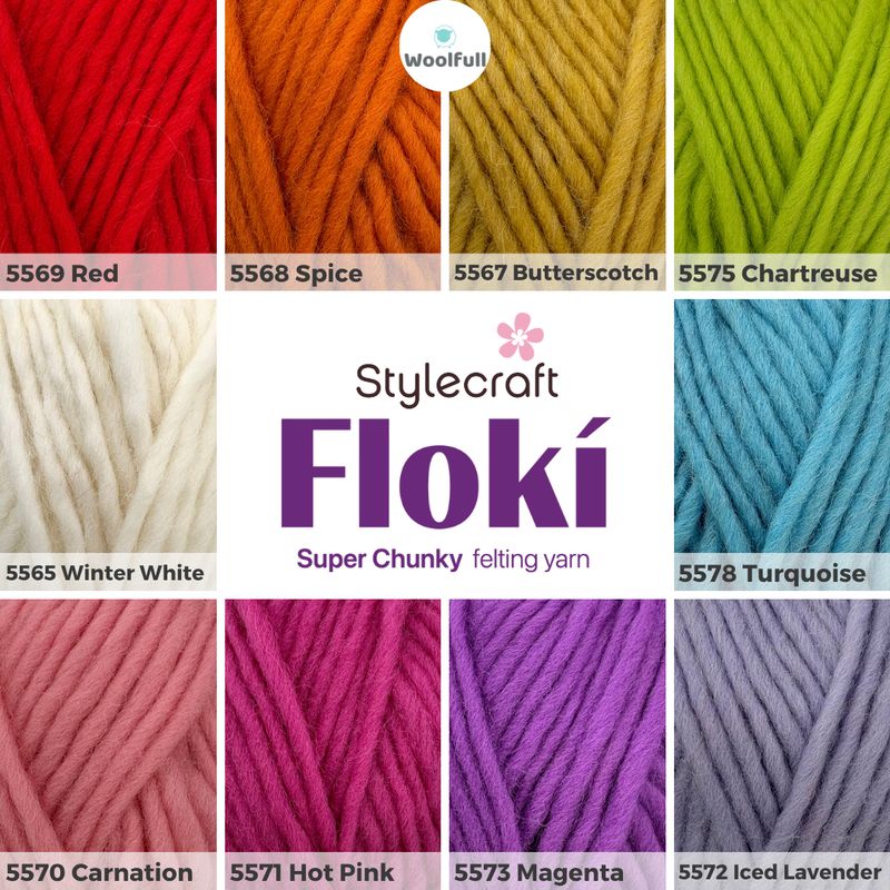 A shade card showing the 10 colours of yarn.