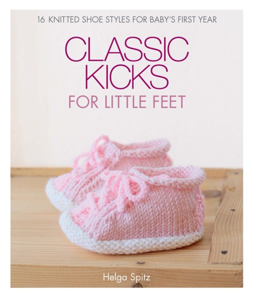 The front cover of the book, showing pink knitted baby shoes.