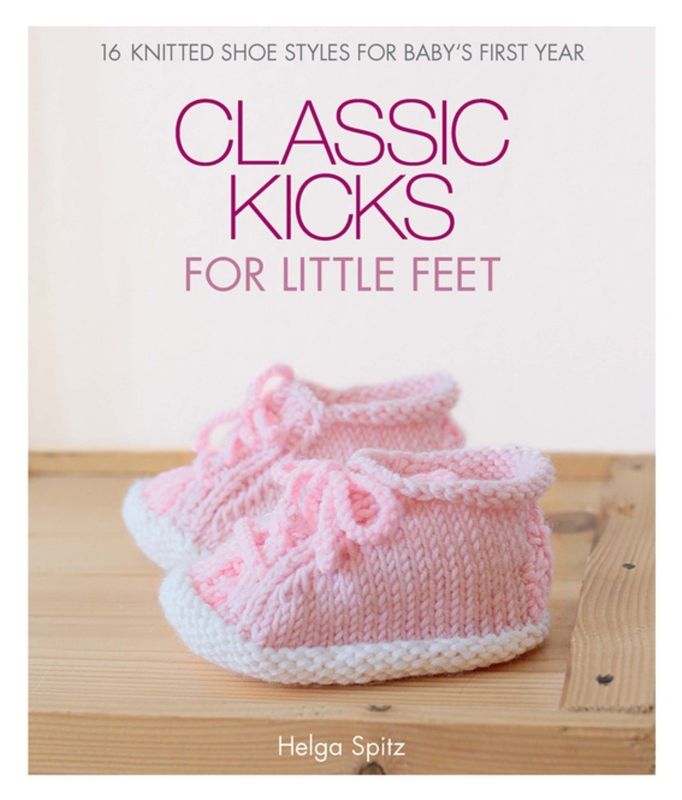 The front cover of the book, showing pink knitted baby shoes.