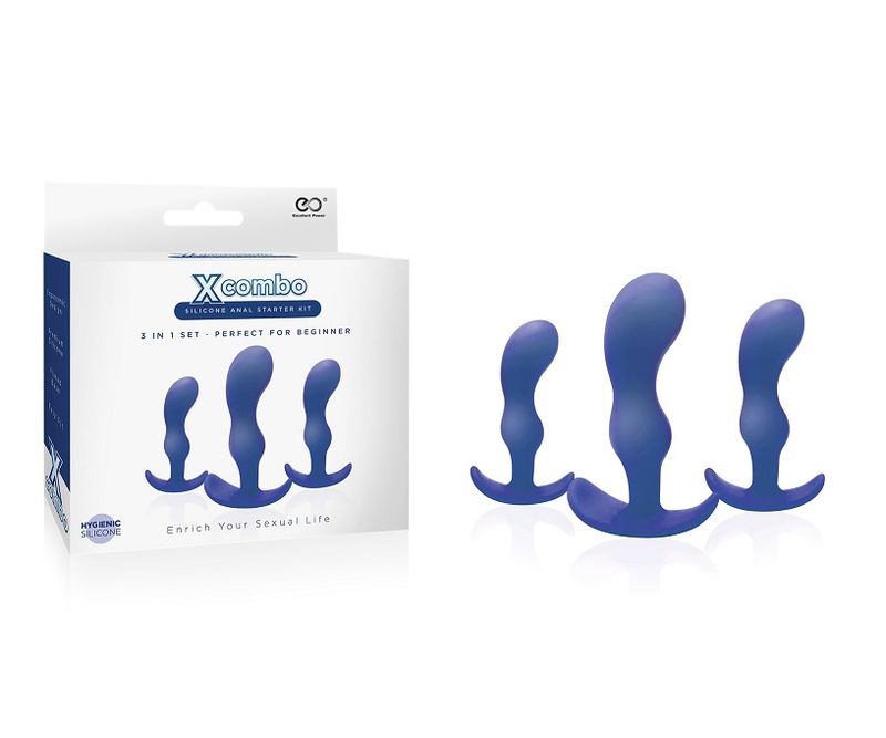 X COMBO 3PC BLUE SILICONE BUTT PLUG SET X COMBO 3PC BLUE SILICONE BUTT PLUG SET
