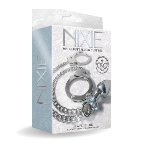 NIXIE Metal Butt Plug & Cuff Set Metallic Silver NIXIE Metal Butt Plug & Cuff Set Metallic Silver