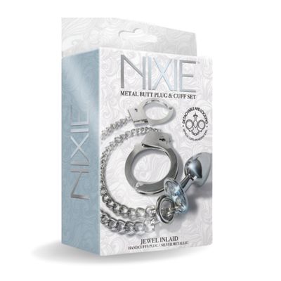 NIXIE Metal Butt Plug & Cuff Set Metallic Silver NIXIE Metal Butt Plug & Cuff Set Metallic Silver