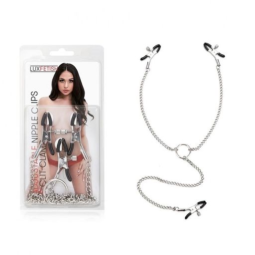 Lux Fetish Adjustable Nipple Clamps & Clit Clamp Lux Fetish Adjustable Nipple Clamps & Clit Clamp