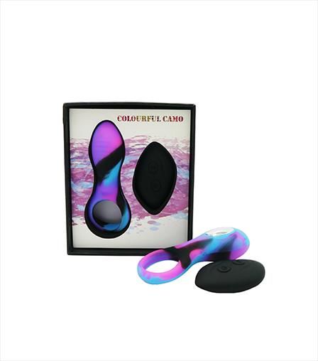 Colourful Camo Bravo Remote Control Cock Ring Blue