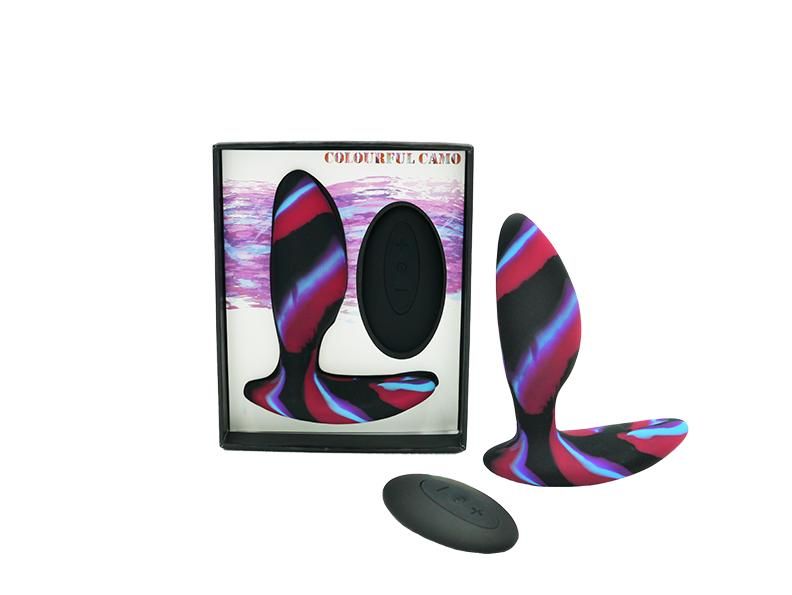 Colourful Camo IDYLIC Remote Control Butt Plug Blue