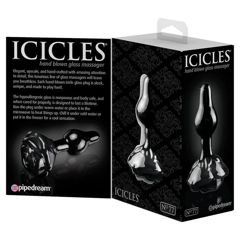 Icicles No.77 Black Rose Glass Butt Plug