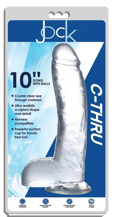 JOCK C-Thru 10 JOCK C-Thru 10" Clear TPE Dong W/Balls & Suction Cup