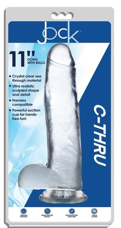 JOCK C-Thru 11 JOCK C-Thru 11" Clear TPE Dong W/Balls & Suction Cup