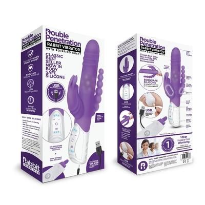 Rabbit Essentials Rechargeable Double Penetration Rabbit - Hot Purple