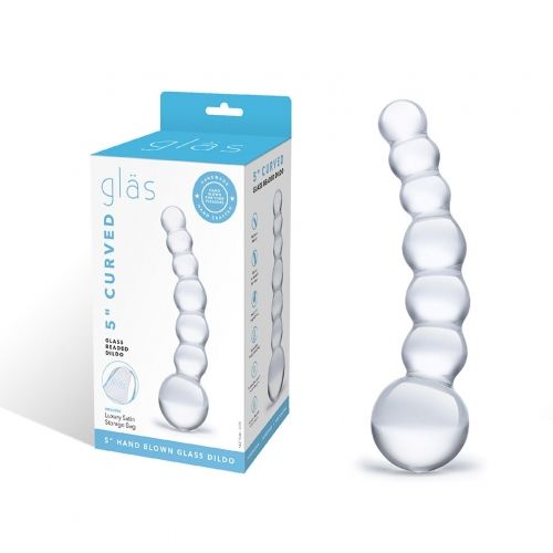 5" Curved Beaded Glass Dildo