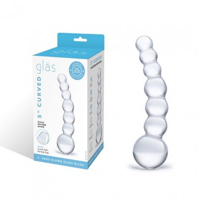 5" Curved Beaded Glass Dildo