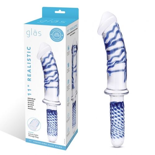 11 11" Realistic Double Ended Glass Dildo With Handle
