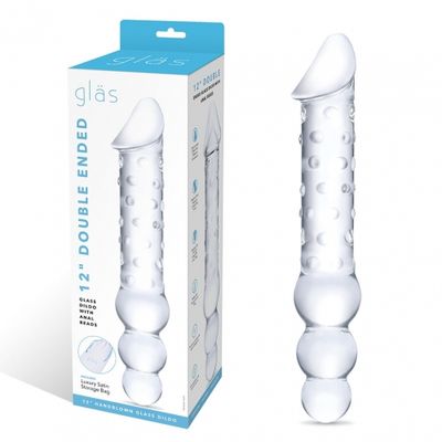 12 12" Double Ended Glass Dildo With Anal Beads