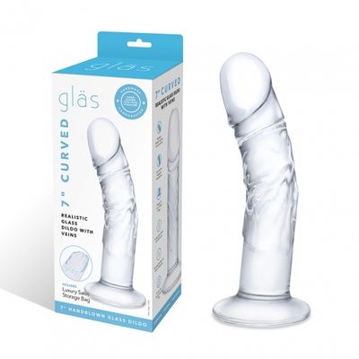 7 7" Curved Realistic Glass Dildo With Veins