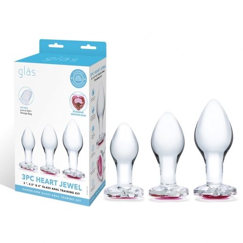 3PC Heart Jewel Glass Anal Training Kit 3PC Heart Jewel Glass Anal Training Kit