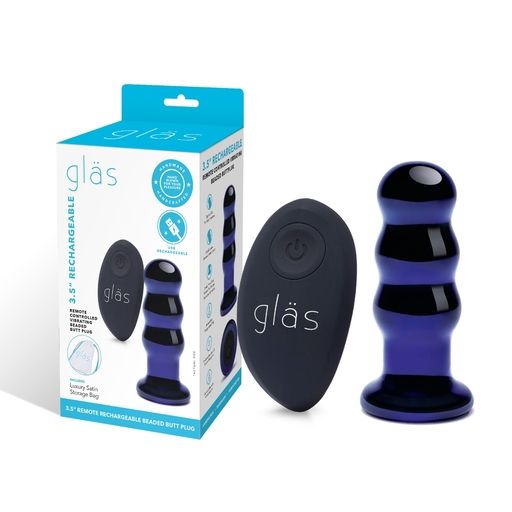 3.5" RECHARGEABLE REMOTE CONTROLLED VIBRATING BEADED BUTT PLUG